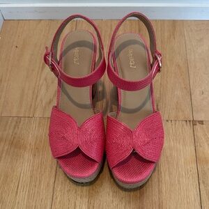 Limelight Hot Pink Woven Platform Wedge Heeled Shoes with Ankle Strap